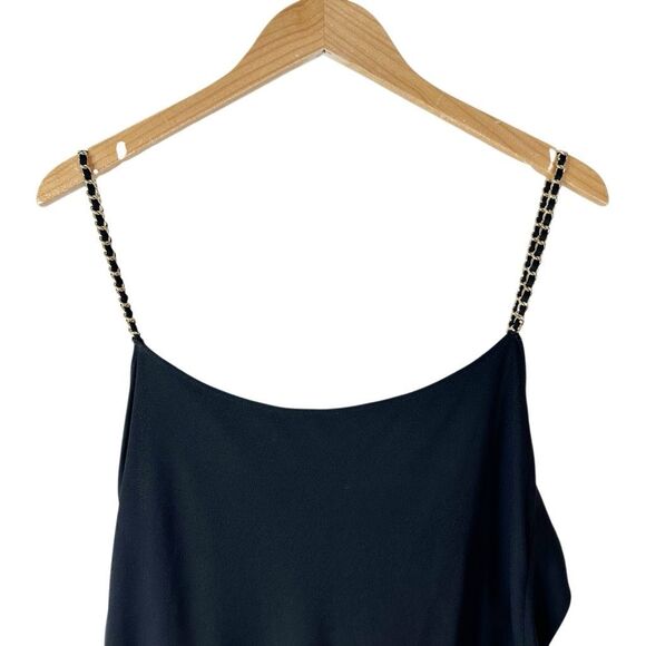 ANINE BING Chelsea Chain Strap Black Midi Dress Size Large Slip Shift Crepe - Picture 5 of 14